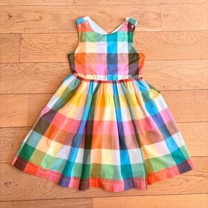 Mini Boden Multicolor Check Cotton Cross-Back Dress NEW WITHOUT TAG.